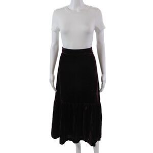 Aspiga Womens Velvet Zip Back Lined Tiered A-Line Midi Skirt Burgundy Size XS